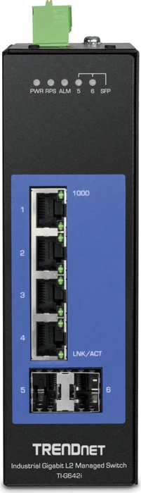TRENDnet TI Hardened Industrial Railmount Gigabit Managed Switch, 4x RJ-45, 2x SFP