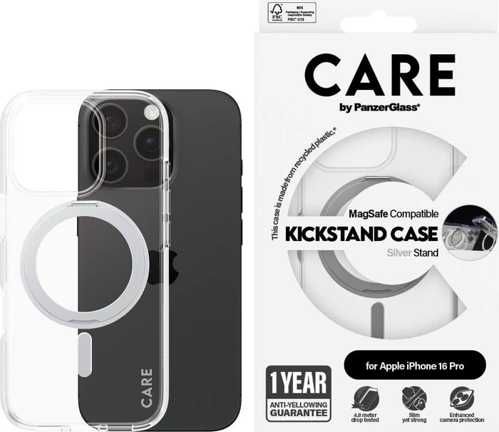 PanzerGlass Care Feature Case Kickstand MagSafe für Apple iPhone 16 Pro silber