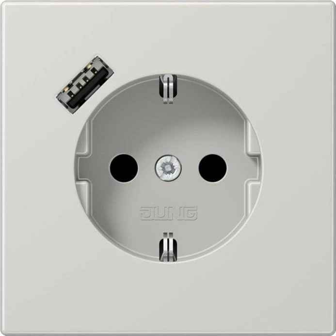 Jung SCHUKO-Steckdose mit USB-Ladegerät Safety+, lichtgrau