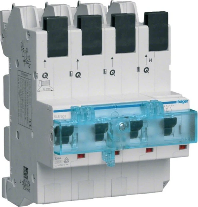 Hager SLS-Schalter 4 polig 3P+N E-Charakteristik 63A für Sammelschiene QuickConnect