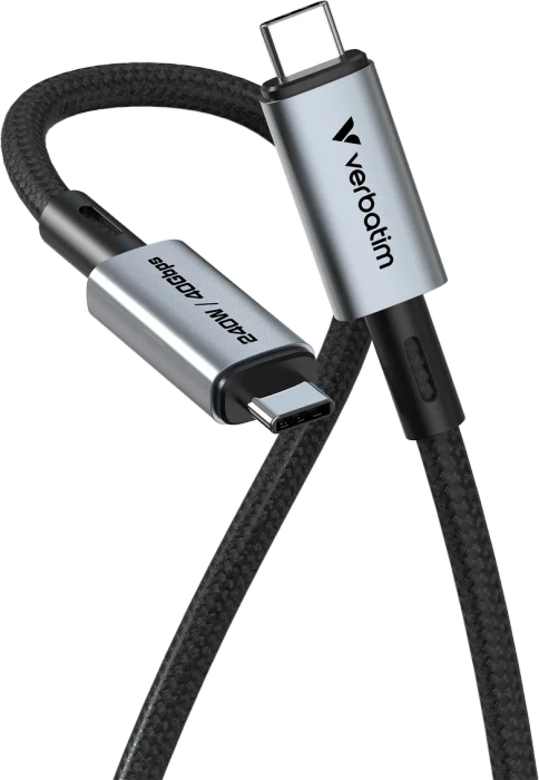 Verbatim Sync & Charge USB-C Kabel, USB4 Gen3x2, 40Gb/s, 8K60Hz, 240W PD EPR, USB-C Stecker auf USB-C Stecker, 1.2m