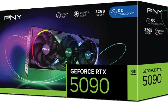 PNY GeForce RTX 5090 ARGB Epic-X RGB Overclocked Triple Fan, 32GB GDDR7, HDMI, 3x DP