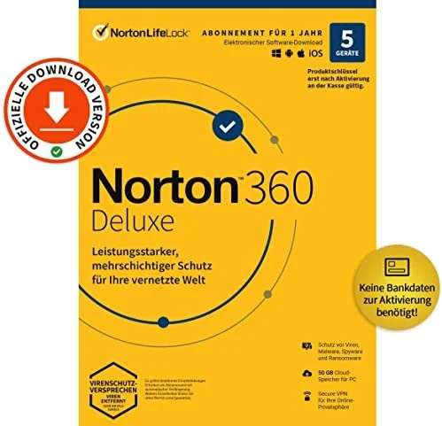 NortonLifeLock Norton 360 Deluxe, 5 User, 1 Jahr, ESD (deutsch) (Multi-Device)