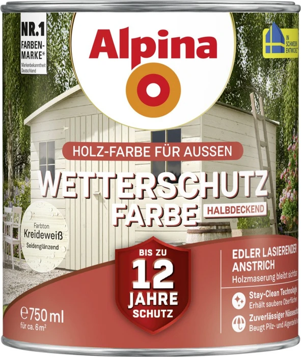 Alpina Farben Wetterschutz-Farbe halbdeckend außen kreideweiß, 750ml