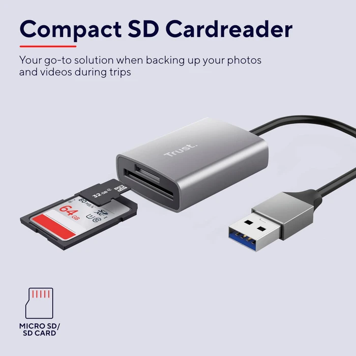 Trust Dalyx Kartenlesegerät aus Aluminium, silber, USB-A 3.0 [Stecker]