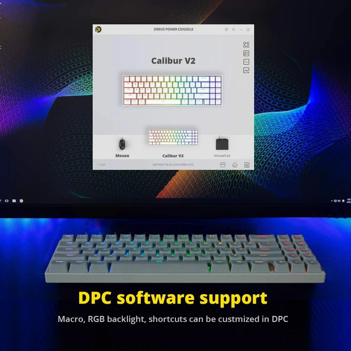 Drevo Calibur V2 Pro TKL PC/Mac, LEDs RGB, weiß, Gaote Outemu BROWN, USB/Bluetooth, DE