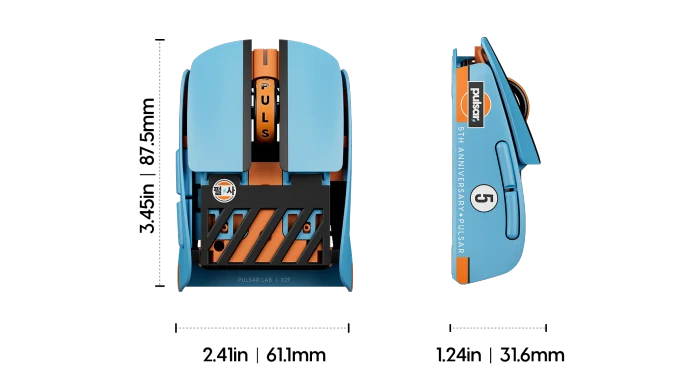Pulsar Gaming Gears LAB X2F 8K Wireless Fingertip Gaming Maus, 5th Anniversary Edition blau/orange, USB