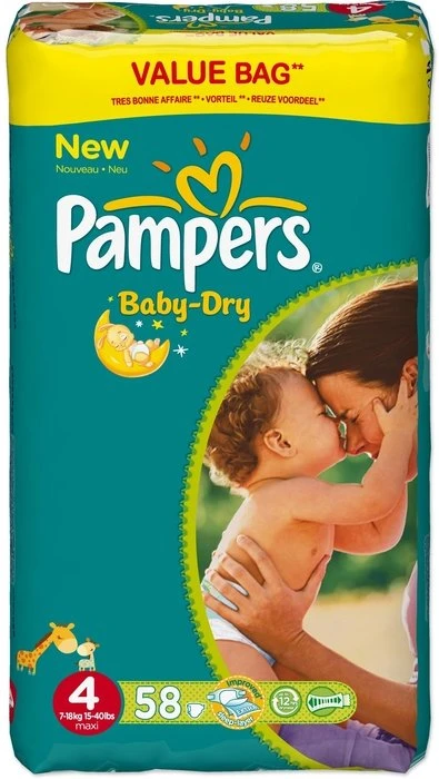 Pampers Baby-Dry Gr.4 Einwegwindel, 7-18kg, 58 Stück