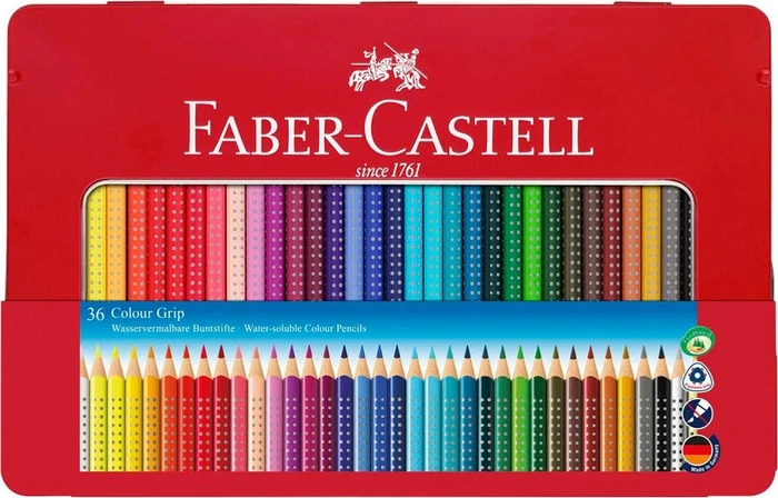 Faber-Castell Colour Grip Buntstift sortiert, Metalletui, 36er-Set