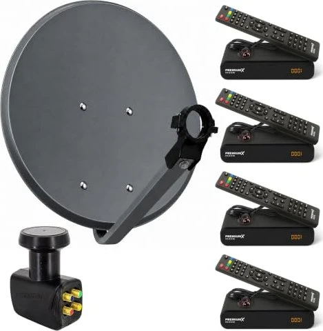 PremiumX Satelliten-Komplettanlage 80cm anthrazit 4 Teilnehmer