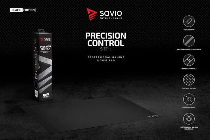 Savio Black Edition Precision Control L Gaming Mauspad, schwarz/grau