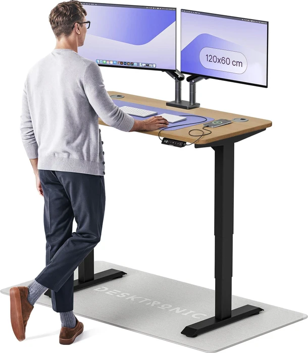 Desktronic HomePro Sitz-Steh-Schreibtisch 120x60cm Eiche massiv/schwarz