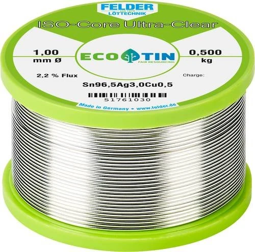 Felder ISO-Core Ultra Clear SAC305 Sn96.5Ag3Cu Lötzinn 1mm, 500g