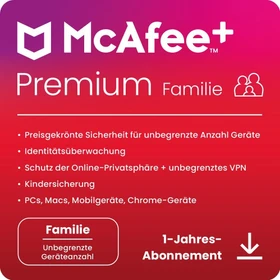 McAfee McAfee+ Premium Family, 1 Jahr, ESD (multilingual) (Multi-Device) (MPP31MNRURDACD)