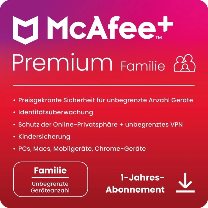 McAfee McAfee+ Premium Family, 1 Jahr, ESD (multilingual) (Multi-Device)