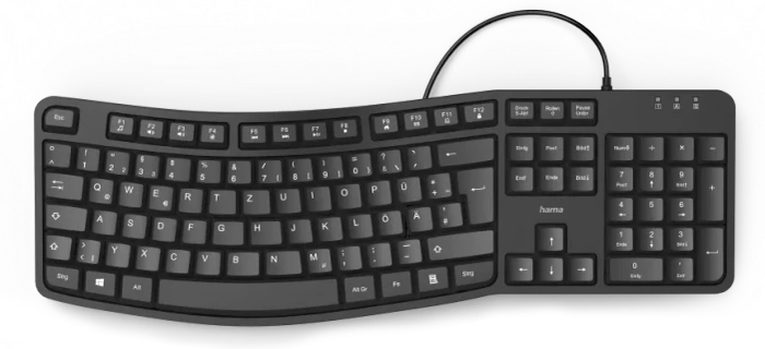 Hama EKC-400 Ergonomische Tastatur mit Handballenauflage, schwarz, USB, DE