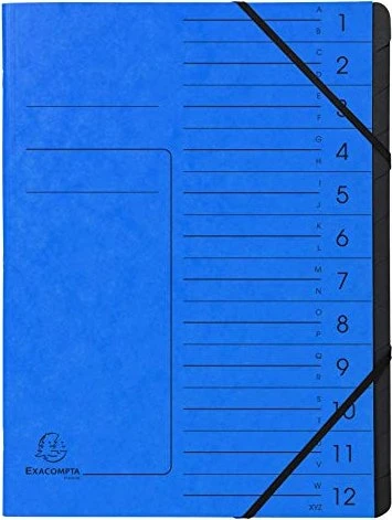 Exacompta Ordnungsmappe mit Gummizug, 12 Fächer, A4, blau