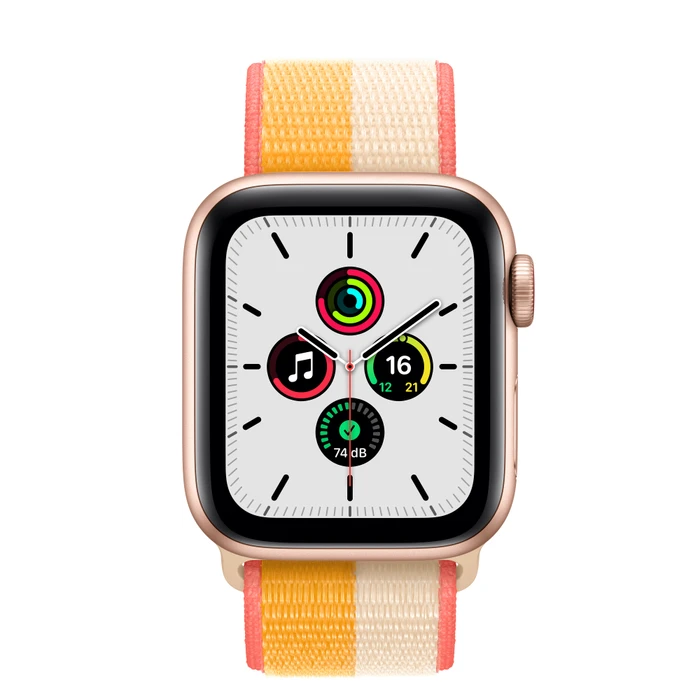 Apple Watch SE (GPS + Cellular) 40mm gold mit Sport Loop indischgelb/weiß