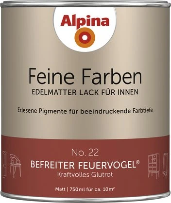 Alpina Farben Feine Farben Lack No. 22 Befreiter Feuervogel innen glutrot edelmatt, 750ml