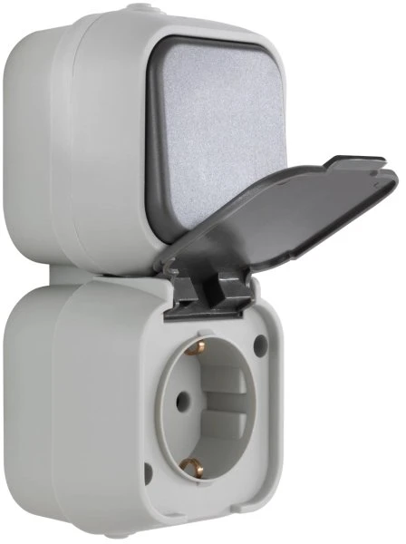 REV Ritter STANDARD AP Aus-/Wechselschalter + Steckdose, grau
