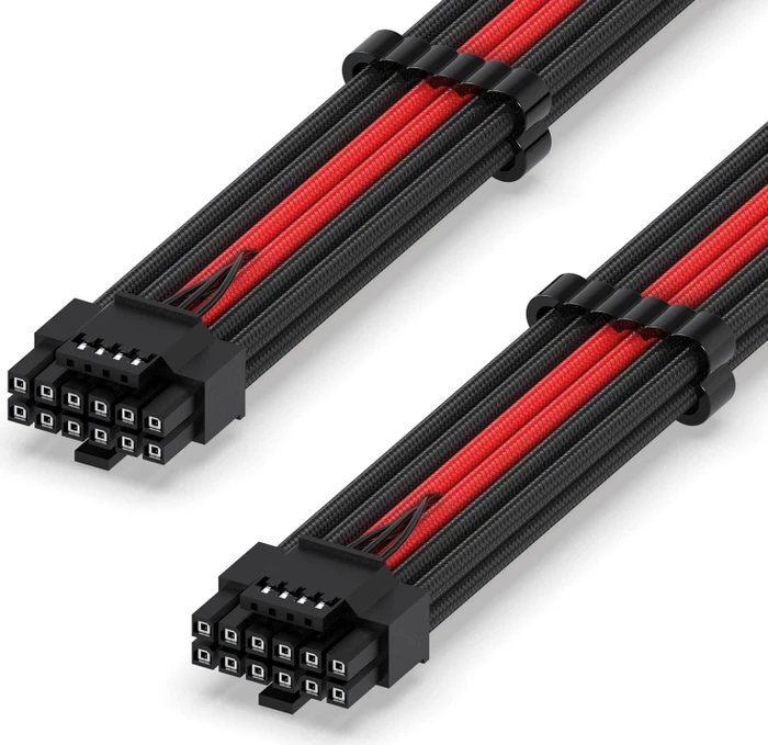 EZDIY-FAB 12VHPWR Kabel, 16-Pin PCIe 5.0 12VHPWR Stecker auf 16-Pin PCIe 5.0 12VHPWR Stecker, 16AWG, schwarz/rot, 60cm