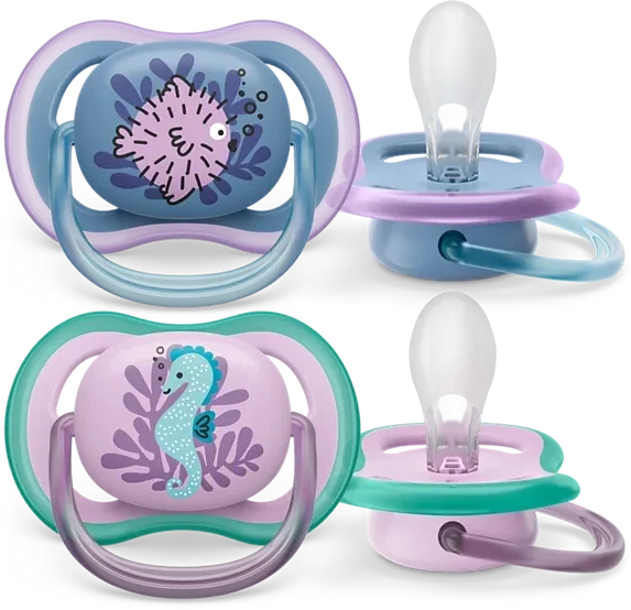 Philips Avent SCF085/61 Ultra Air Beruhigungsschnuller, 6-18M, Silikon, kugelfisch/seepferdchen, 2 Stück