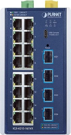 Planet IGS-4215 Industrial Railmount Gigabit Managed Switch, 16x RJ-45, 4x SFP+