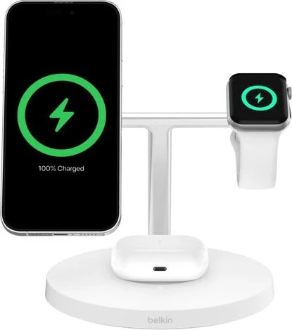 Belkin BoostCharge Pro kabellose 3-in-1-Ladestation mit Qi2 (15W) weiß