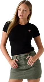 Guess Stretch Logo-Dreieck T-Shirt kurzarm schwarz (Damen)