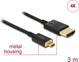 DeLOCK Slim 4K High Speed mit Ethernet HDMI 2.0 Kabel Typ-A/Typ-D Micro, 3m