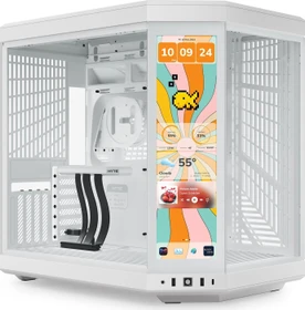Hyte Y70 Touch Infinite Snow White, weiß, Display der 3. Generation, Glasfenster
