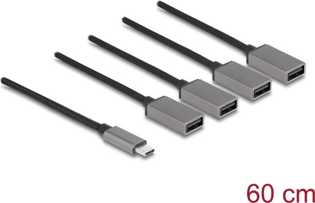 DeLOCK 4-Port USB Kabel-Hub , 4x USB-A 2.0, USB-C 2.0 [Stecker]