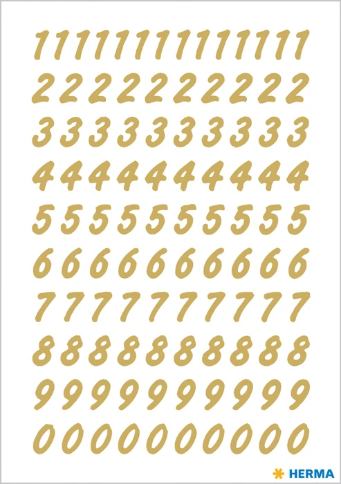 Herma Zahlenetiketten 0-9, 4x8mm, gold, 2 Blatt (208 Etiketten)