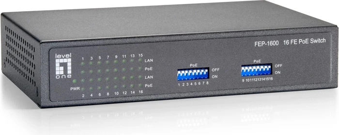 LevelOne FEP Desktop Switch, 16x RJ-45, 82W PoE+