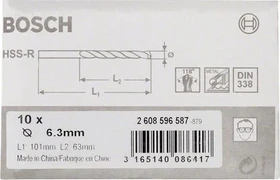 Bosch Professional HSS-R Spiralbohrer, 6.3x63x101mm, 10 Stück