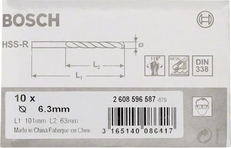 Bosch Professional HSS-R Spiralbohrer, 6.3x63x101mm, 10 Stück