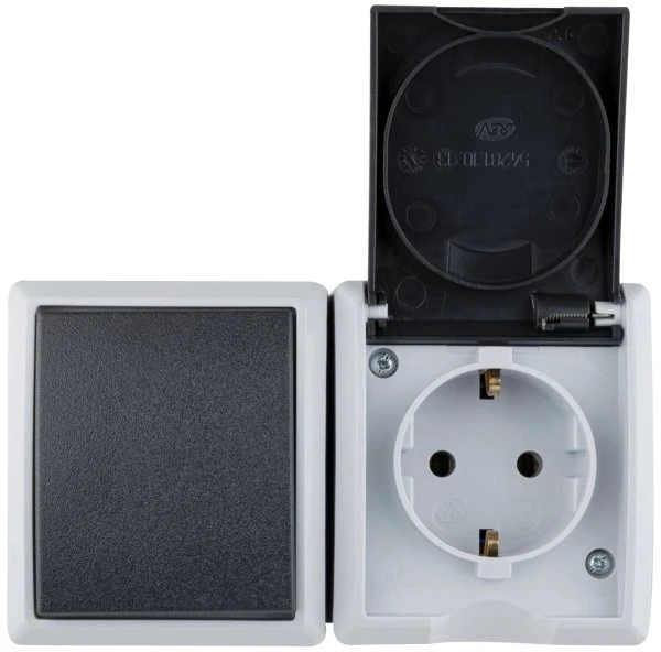 REV Ritter AquaForm Aus-/Wechselschalter + Steckdose AP IP44 waagerecht, grau