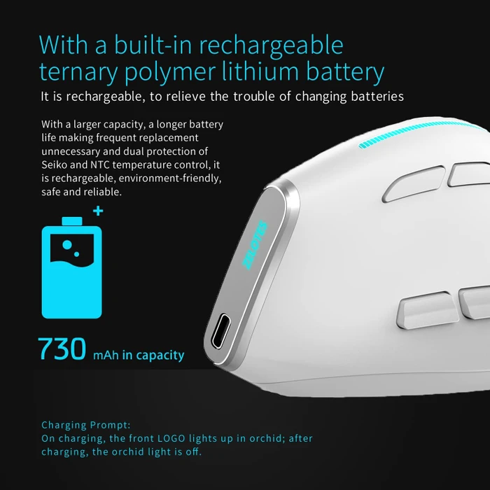 Zelotes F-36 Vertical Dual-Mode Wireless Mouse, weiß, USB/Bluetooth