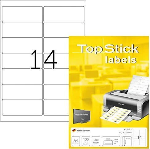 TopStick Etiketten Universal, 99.1x38.1mm, weiß, 100 Blatt (1400 Etiketten)