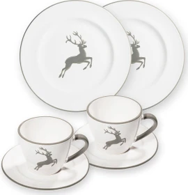 Gmundner Keramik Grauer Hirsch Frühstück für 2 Gourmet Frühstücksservice, 4-tlg.