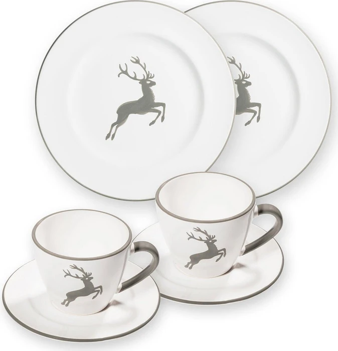 Gmundner Keramik Grauer Hirsch Frühstück für 2 Gourmet Frühstücksservice, 4-tlg.