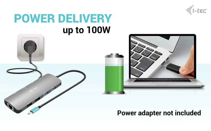 i-tec USB-C Metal Nano 2x Display Docking Station + Power Delivery 100W, USB-C 3.0 [Stecker]
