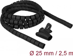 DeLOCK Spiralschlauch Kabelkanal mit Einziehwerkzeug, 25mm, 2.5m, schwarz