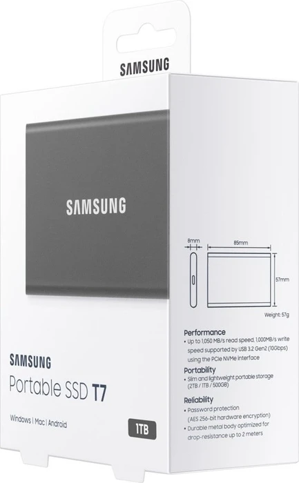 Samsung Portable SSD T7, grau, 1TB, USB-C 3.1