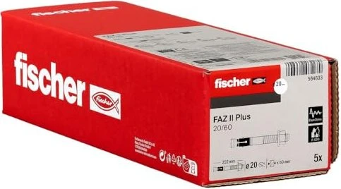 fischer FAZ II Plus 20/60 gvz Bolzenanker, M20, 5 Stück