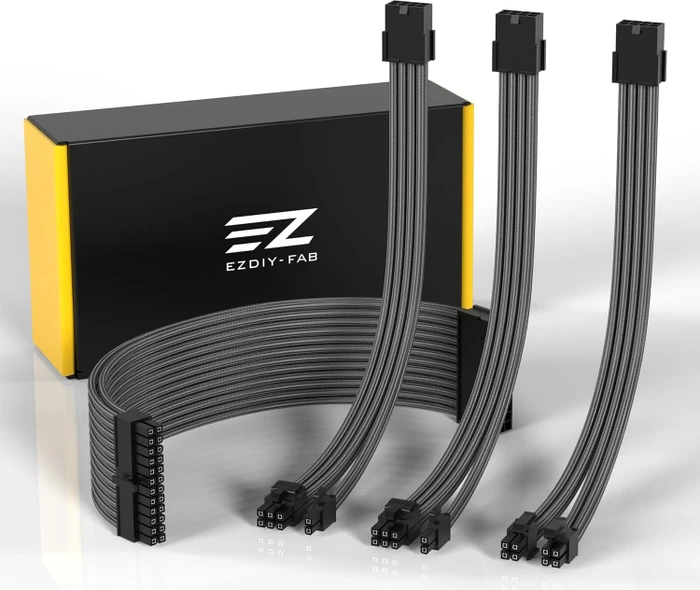 EZDIY-FAB Cable Extension Kit, 1x 24-Pin, 1x 4/8-Pin ATX, 2x 8-Pin PCIe, 18AWG, grau