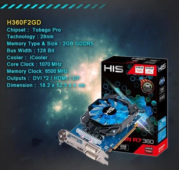 HIS Radeon R7 360 iCooler, 2GB GDDR5, 2x DVI, HDMI, DP