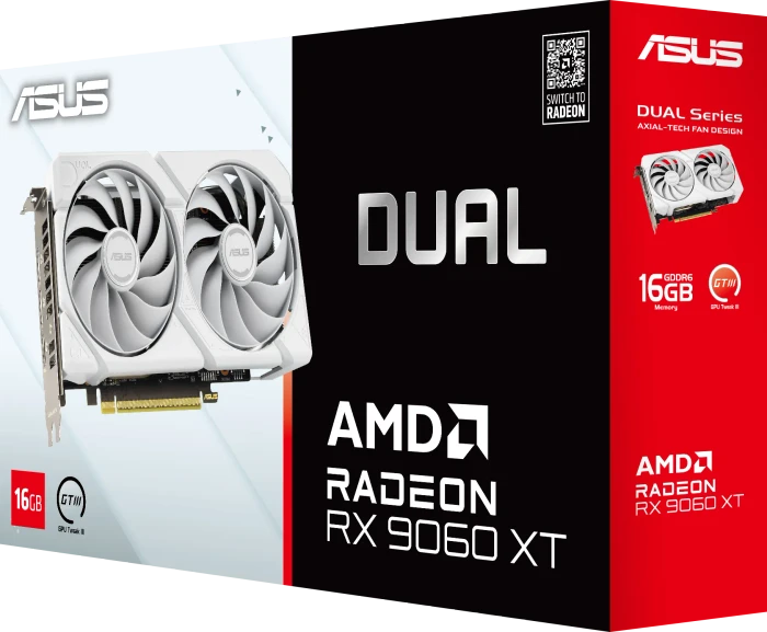 ASUS Dual Radeon RX 9060 XT White Edition, DUAL-RX9060XT-16G-WHITE, 16GB GDDR6, HDMI, 2x DP
