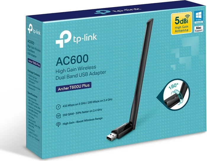 TP-Link AC600 High Gain DualBand 5dBi schwarz, 2.4GHz/5GHz WLAN, USB-A 2.0 [Stecker]