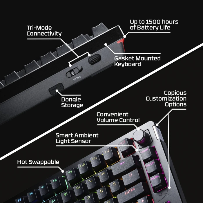 HP HyperX Alloy Rise 75 Wireless, PBT, LEDs RGB, hot-swap, HyperX Linear, USB/Bluetooth, US